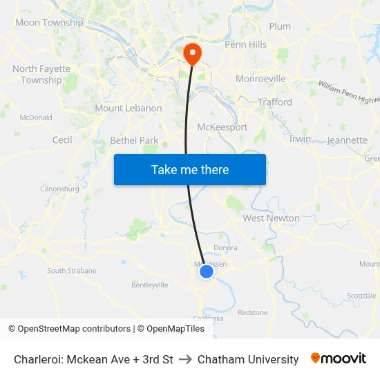 Charleroi: Mckean Ave + 3rd St to Chatham University map