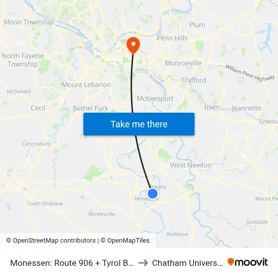 Monessen: Route 906 + Tyrol Blvd to Chatham University map