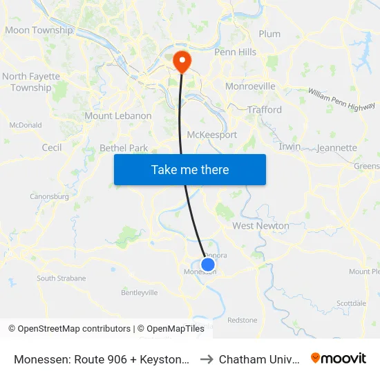 Monessen: Route 906 + Keystone Bakery to Chatham University map