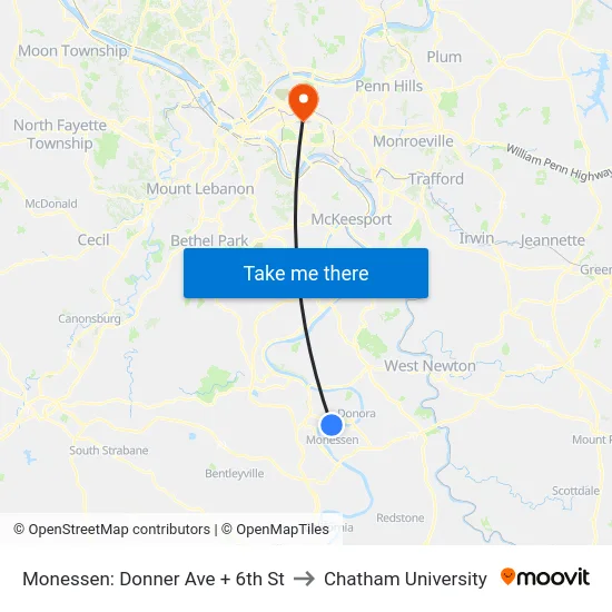 Monessen: Donner Ave + 6th St to Chatham University map