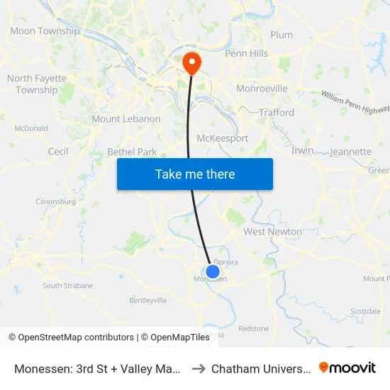 Monessen: 3rd St + Valley Manor to Chatham University map