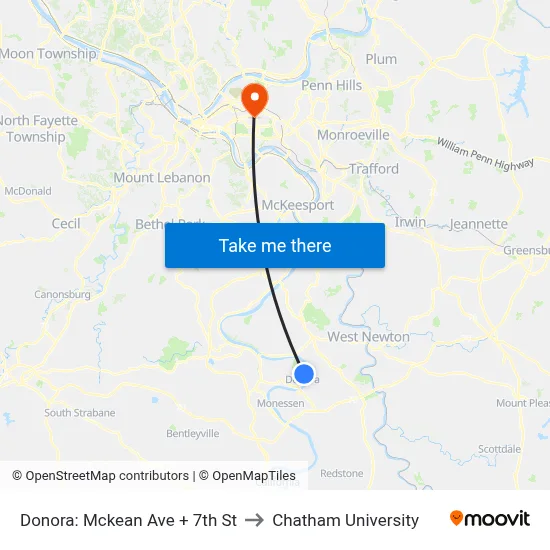 Donora: Mckean Ave + 7th St to Chatham University map