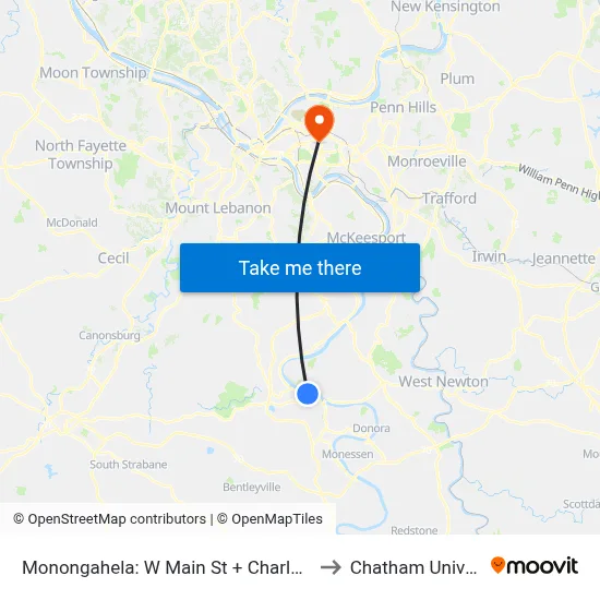Monongahela: W Main St + Charleroi Feder to Chatham University map