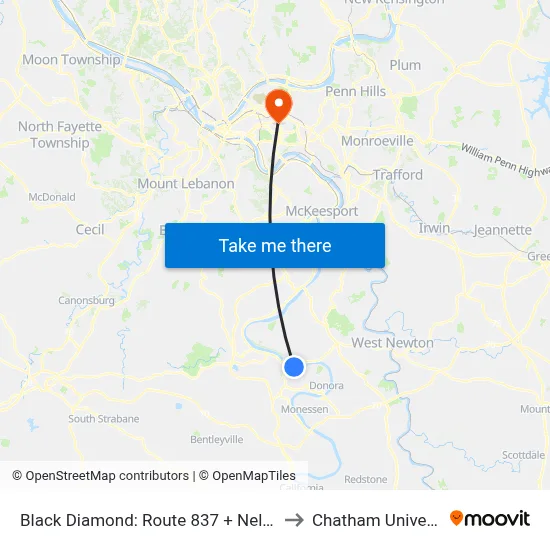 Black Diamond: Route 837 + Nelson St to Chatham University map