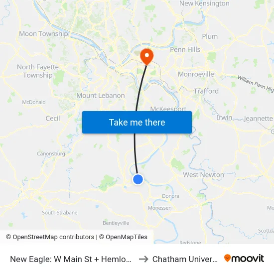 New Eagle: W Main St + Hemlock St to Chatham University map