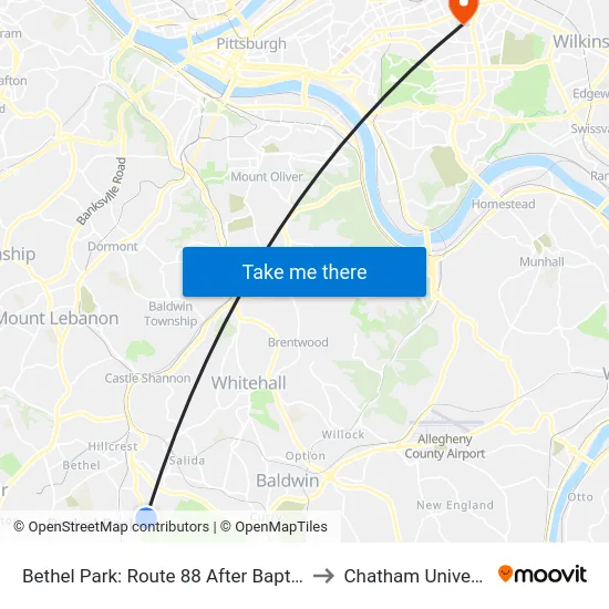 Bethel Park: Route 88 After Baptist Rd to Chatham University map
