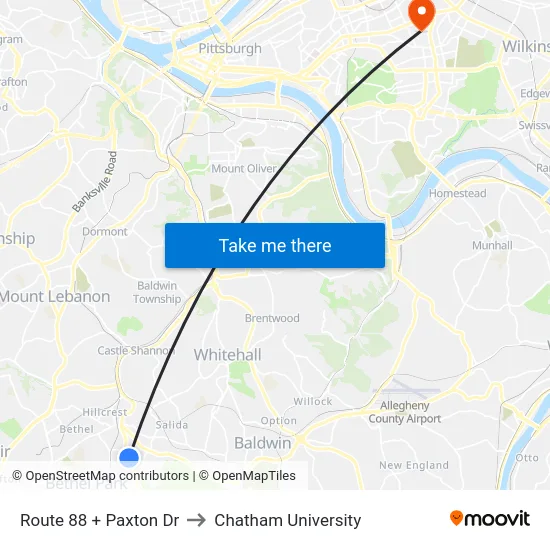 Route 88 + Paxton Dr to Chatham University map