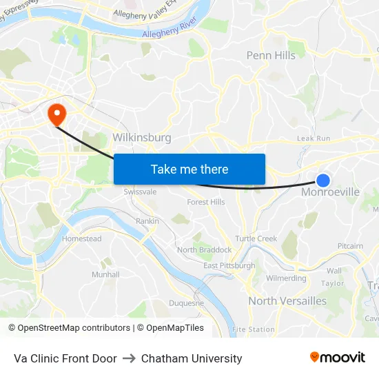 Va Clinic Front Door to Chatham University map