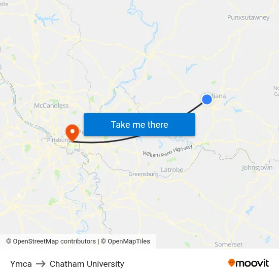 Ymca to Chatham University map