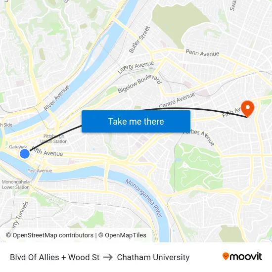 Blvd Of Allies + Wood St to Chatham University map