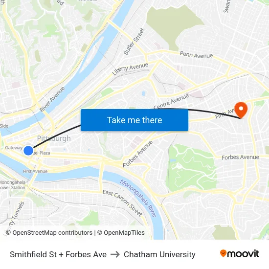 Smithfield St + Forbes Ave to Chatham University map
