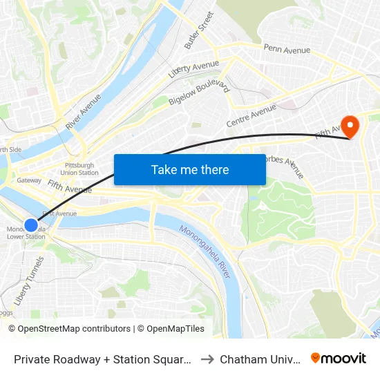 Private Roadway + Station Square Station to Chatham University map