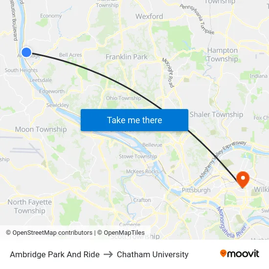 Ambridge Park And Ride to Chatham University map