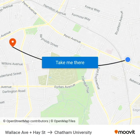 Wallace Ave + Hay St to Chatham University map