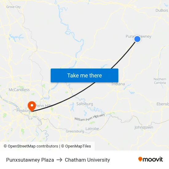 Punxsutawney Plaza to Chatham University map