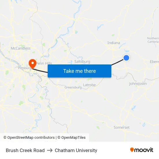 Brush Creek Road to Chatham University map