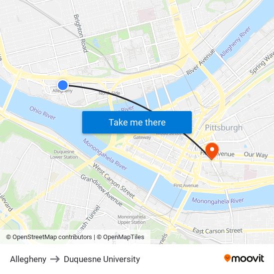 Allegheny to Duquesne University map