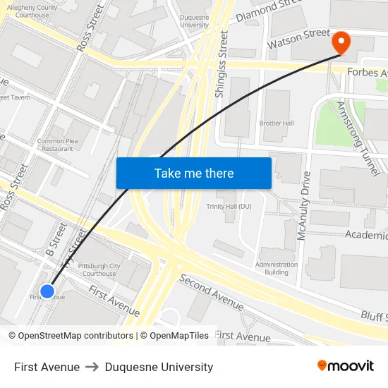 First Avenue to Duquesne University map