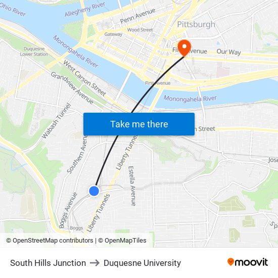 South Hills Junction to Duquesne University map