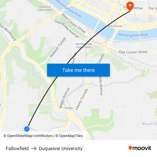 Fallowfield to Duquesne University map