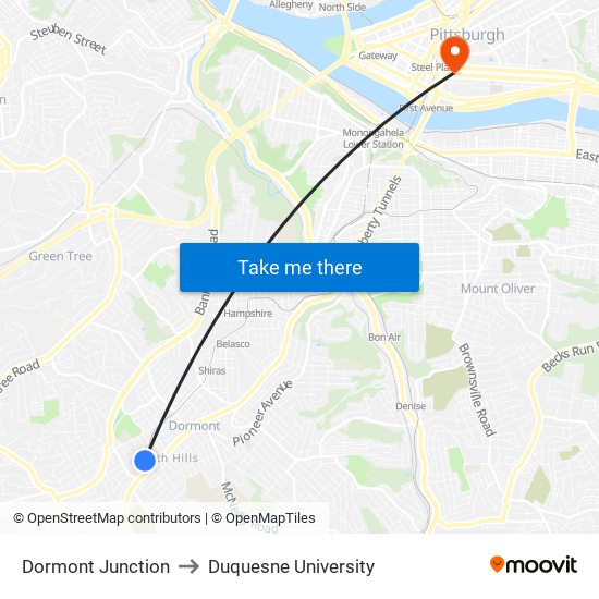 Dormont Junction to Duquesne University map