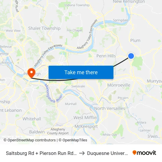 Saltsburg Rd + Pierson Run Rd FS to Duquesne University map