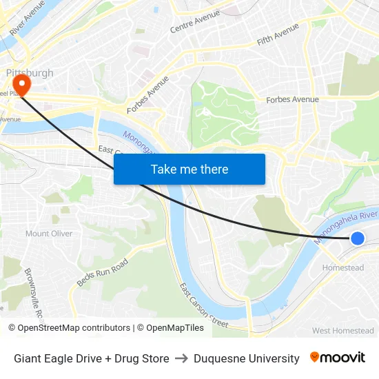 Giant Eagle Drive + Drug Store to Duquesne University map