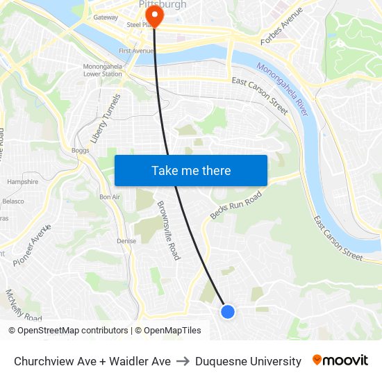 Churchview Ave + Waidler Ave to Duquesne University map