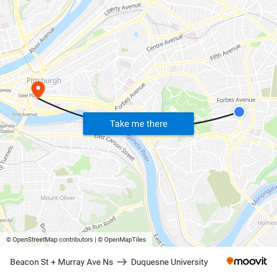 Beacon St + Murray Ave Ns to Duquesne University map