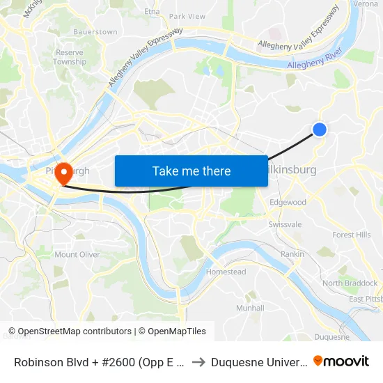 Robinson Blvd + #2600 (Opp E Gate) to Duquesne University map