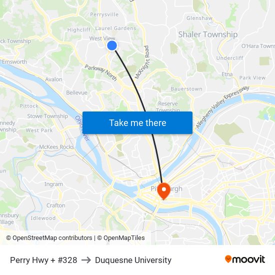 Perry Hwy + #328 to Duquesne University map
