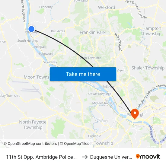 11th St Opp. Ambridge Police Dept to Duquesne University map