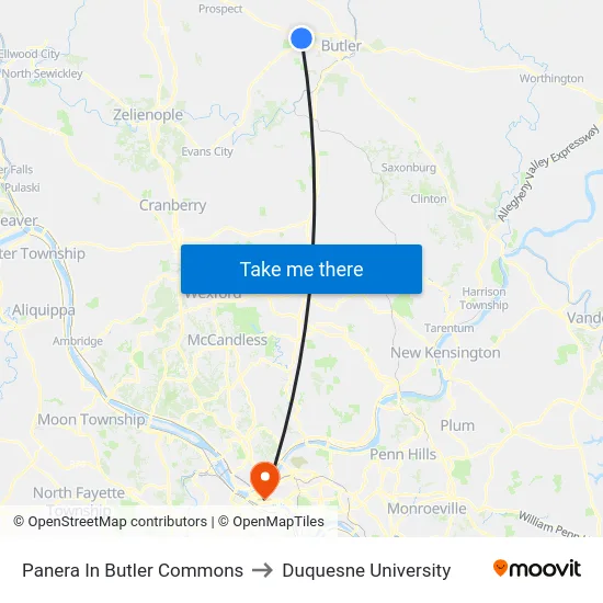 Panera In Butler Commons to Duquesne University map