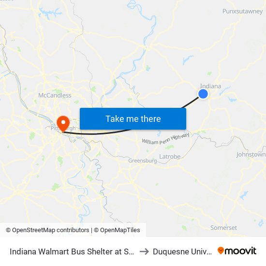 Indiana Walmart Bus Shelter at Southtown to Duquesne University map