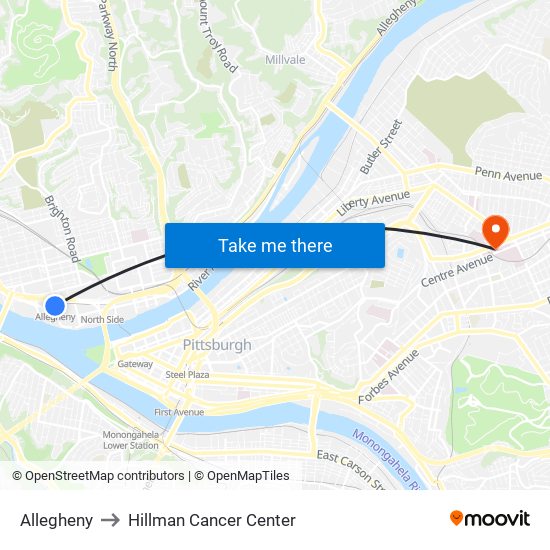 Allegheny to Hillman Cancer Center map