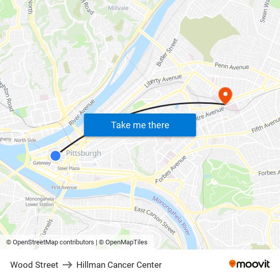 Wood Street to Hillman Cancer Center map