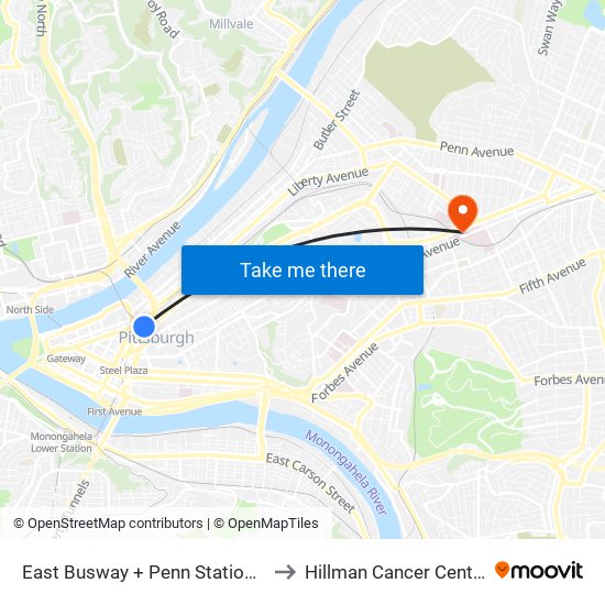 East Busway + Penn Station C to Hillman Cancer Center map