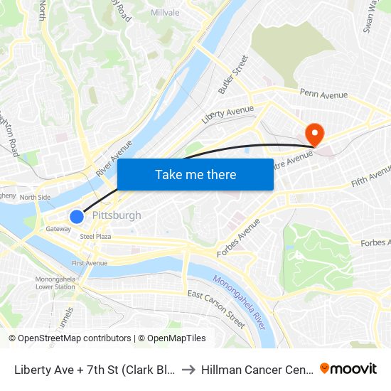 Liberty Ave + 7th St (Clark Bldg) to Hillman Cancer Center map