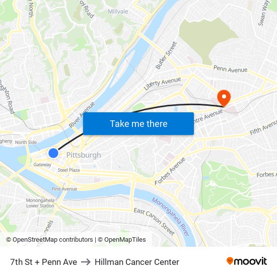 7th St + Penn Ave to Hillman Cancer Center map