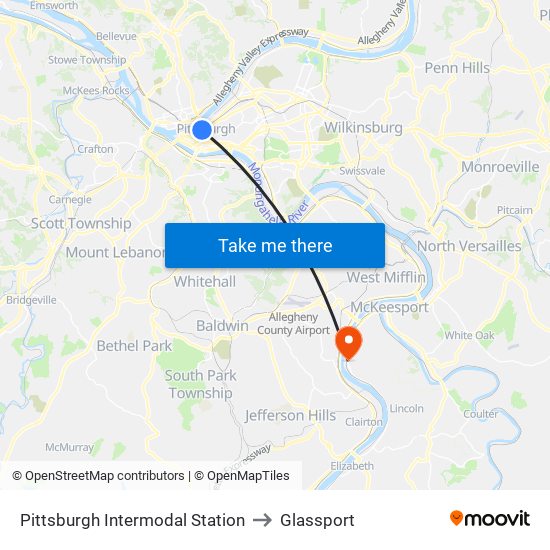 Pittsburgh Intermodal Station to Glassport map