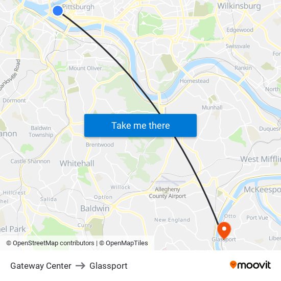 Gateway Center to Glassport map