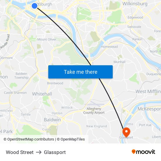 Wood Street to Glassport map