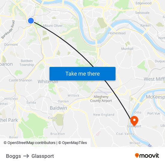 Boggs to Glassport map