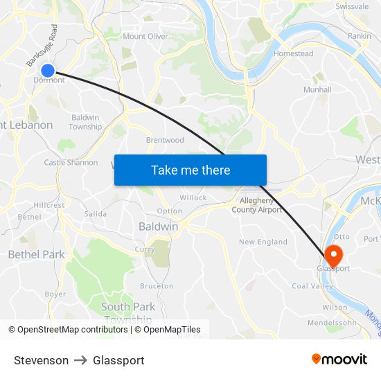 Stevenson to Glassport map