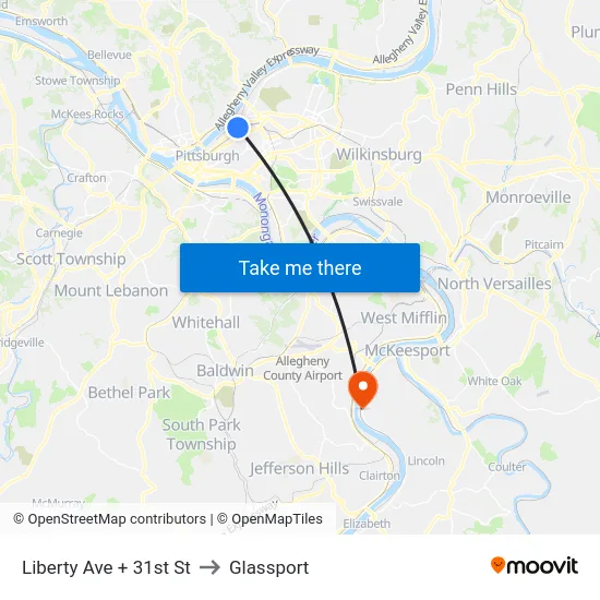 Liberty Ave + 31st St to Glassport map