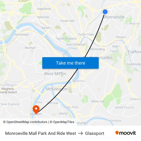 Monroeville Mall Park And Ride West to Glassport map