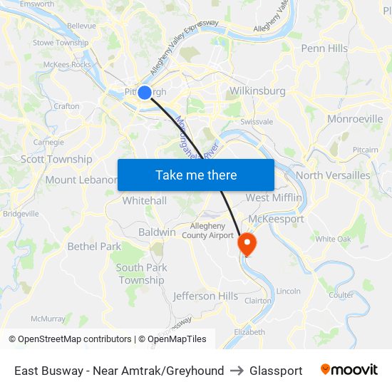 East Busway - Near Amtrak/Greyhound to Glassport map