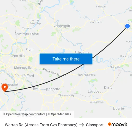 Warren Rd (Across From Cvs Pharmacy) to Glassport map