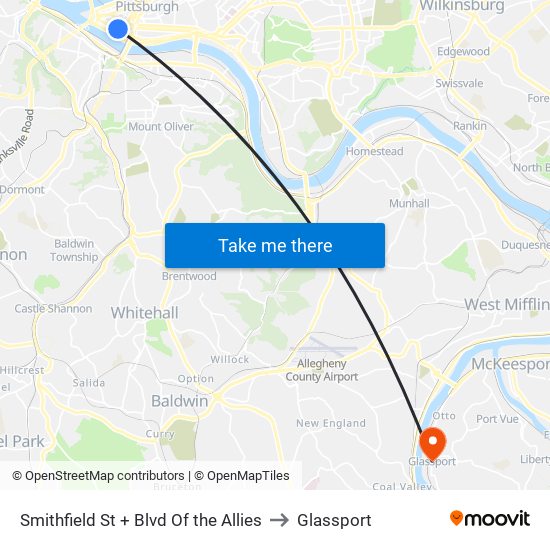 Smithfield St + Blvd Of the Allies to Glassport map