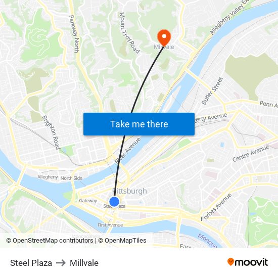 Steel Plaza to Millvale map